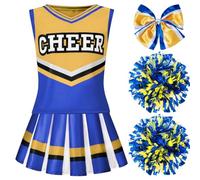 Spooktacular Creations Girl Blue Cheerleader Costume, Halloween Cute Cheer Uniform Outfit with Accessories-M