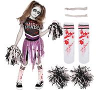 Spooktacular Creations Girl Scary Bloody Cheerleader Costume, Black Zombie Cheerleader Costume for Halloween Dress Up Parties-S