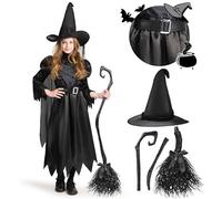 Spooktacular Creations Girl's Black Witch Costume for Halloween Costume Party, Magic Deluxe Fancy Dress Outfit for Kids Role Play Party, Halloween, Carnival