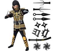 Spooktacular Creations Golden Ninja Costume for Boys, Kids Outfit Set With Golden Armor and Patterns for Halloween Dress Up Party - M