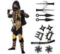 Spooktacular Creations Golden Ninja Deluxe Costume Set with Ninja Foam Accessories Toys for Kids Kung Fu Outfit Halloween Ideas (X-Large(12-14 yrs))
