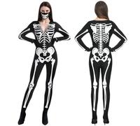 Spooktacular Creations Halloween Adult Women Skeleton Costume, Double-Sided Skull Printed Bodysuit For Womens Dress Up Party (X-Large)