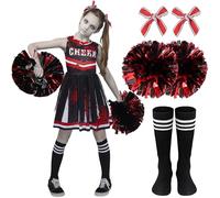 Spooktacular Creations Halloween Cheerleader Costume for Girls, Kids Zombie Cheerleader Outfit, Dead Fearleader Dress for Halloween Scary Costume Role Play Parties, Red Black, S