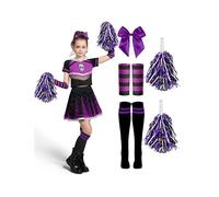 Spooktacular Creations Halloween Cheerleader Costume Girls, Bad Spirit Costume for Kids, Skull Scary Cheerleader Outfit with Accessories for Girls Halloween Parties Role Play, Purple Black, M