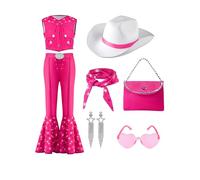 Spooktacular Creations Halloween Child Girl Pink Cowgirl Costume, Kids 70s 80s Hippie Disco Outfits with Hat Handbag Scarf Earrings Sunglasses for Holiday Dress Up Cosplay Party