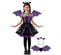 Spooktacular Creations Halloween Child Girl Purple Bat Tutu Costume, Toddler Bat Vampire Outfit Set with Wing Headband for Kids Halloween Dress Up Carnival Parties