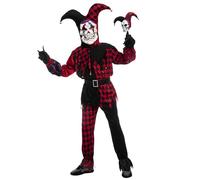 Spooktacular Creations Halloween Child Unisex Red Black Jester Clown Costume For Kids Dress Up Party-Red, L(10-12yr)