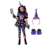 Spooktacular Creations Halloween Clown Costume for Girls, Dark Colorful Twisted Clown Jester Costume for Kids, Halloween Role Play & Dress Up-L