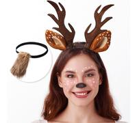 Spooktacular Creations Halloween Deer Headband with Fawn Tail Accesories Set, Antler Headband Reindeer Costume for Girls Women Halloween Dress Up Cosplay Party