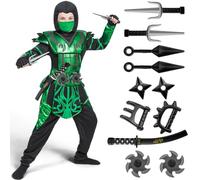 Spooktacular Creations Halloween Ninja Costume for Boys, Green Ninja Costume for Kids Ninja Themed Parties, Halloween Costume Dress Up (Small (5-7yr))