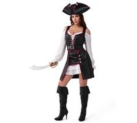 Spooktacular Creations Halloween Pirate Costume Dress Women, Renaissance Pirate Wench Outfit With Hat Belt for Dress Up Themed Cosplay Parties(Medium)
