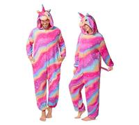 Spooktacular Creations Halloween Rainbow Unicorn All-In-One, Unisex Adult Rainbow Unicorn Costume Hooded Jumpsuit Costume for Halloween Dress Up Cosplay Themed Parties,M