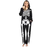 Spooktacular Creations Halloween Skeleton Pajama Adult Skeleton Costume Hooded Jumpsuit Cosplay Costume Sleepwear Homewear