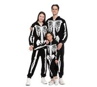Spooktacular Creations Halloween Unisex Skeleton Costume Pajama Kids Skeleton Jumpsuit Dress Up Party Skeleton Hoodie Cosplay-L