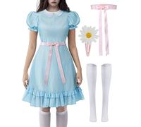Spooktacular Creations Halloween Women Creepy Twins Costume, Blue Puff Sleeve Dress for halloween costumes Women, Halloween Dress Up Cosplay Party-L