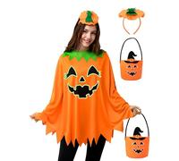 Spooktacular Creations Halloween Women Pumpkin Glow-in-the-dark Poncho Costume Adult Set, Halloween Costumes for Women Role Play