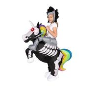 Spooktacular Creations Inflatable Costume for Kids, Unicorn Skeleton Air Blow Up Costumes with LED Light Eyes, Riding a Unicorn for Halloween Costume Parties, Fits S(4-6yrs, 3ft3” - 3ft11”)