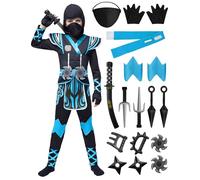 Spooktacular Creations Kids Blue Ninja Costume, Child Boy Ninja Outfit Set, Halloween Costume for Toddler Themed Parties, Dress Up (Medium, 8-10 yrs)