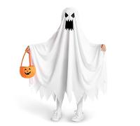 Spooktacular Creations Kids Ghost Costume, Halloween Ghost Costume, White Angry Tattered Ghost Costume with Pumpkin Bag for Boys, Girls Halloween Dress Up, Role Play-S