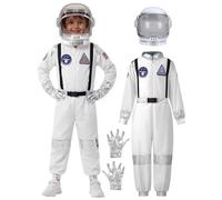 Spooktacular Creations Kids Halloween Unisex Stripes Astronaut Costume, Pilot Jumpsuit With Astronaut Helmet, Silver, Toddler (3-4 yrs)