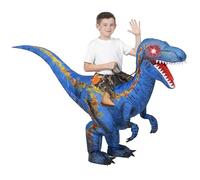 Spooktacular Creations Kids Inflatable Dinosaur Costume, LED Light Eyes Digital Printing Ride-on Blow Up Costume (Blue, Small)