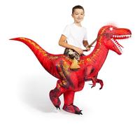 Spooktacular Creations Kids Inflatable Dinosaur Costume, LED Light Eyes Ride-on T-rex Costume, Riding a Red Raptor Digital Printing Air Blow Up Halloween Costumes
