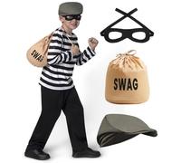 Spooktacular Creations Kids Robber Costume, Burglar Shirt Pants, Unisex Bank Robber Costume for Boys, Girls Halloween Dress Up, Role Play, Cosplay Party (Small(5-7 yrs))