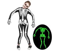 Spooktacular Creations Kids Skeleton Costume, Unisex Glow in the Dark Skeleton Jumpsuit with Gloves for Boys, Girls Halloween Dress Up, Role Play, Cosplay Party-3T