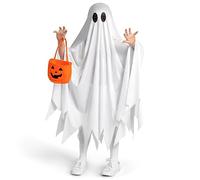 Spooktacular Creations Kinder Geisterkostüm, Halloween Ghost-Kostüm, weißes stiles Geisterkostüm mit Kürbisbeutel für Jungen, Mädchen Halloween Dress Up, Rollenspiel-3t