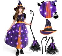 Spooktacular Creations Light Up Purple Witch Costume for Toddler Girls, Fairy Tale Witch Halloween Costume Dress Up (Medium (8-10 yrs))
