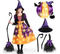 Spooktacular Creations Light Up Witch Costume with Hat for Girls, Kids, Tollders Halloween Dress Up, Role Play