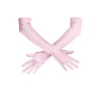 Spooktacular Creations Long Opera Party Gloves, 20s Satin Dress Pink Gloves for Women, Silk Stretchy Elbow Length Bridal Dress, 21 inches