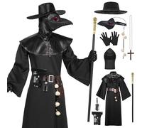 Spooktacular Creations Men Plague Doctor Black Costume Set with Hat, Mask, Shawl, Robe, Gloves, Belt, Garlic, Scepter (Large)