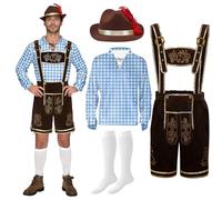 Spooktacular Creations Men’s Blue Plaid German Bavarian Oktoberfest Costume Set for Halloween Dress Up Party and Beer Festival XL