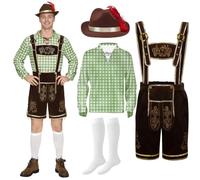 Spooktacular Creations Men’s Green Blue Red Plaid German Bavarian Oktoberfest Costume Set for Halloween Dress Up Party and Beer Festival