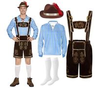 Spooktacular Creations Men’s Green Blue Red Plaid German Bavarian Oktoberfest Costume Set for Halloween Dress Up Party and Beer Festival