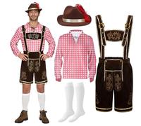 Spooktacular Creations Men’s Red Plaid German Bavarian Oktoberfest Costume Set for Halloween Dress Up Party and Beer Festival L