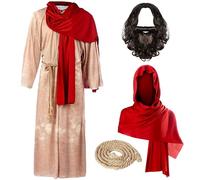 Spooktacular Creations Mens Jesus Christ Robe with Wig, Beard, Shawl, Belt Set for Adult Halloween Dress Up Party Cosplayy-M