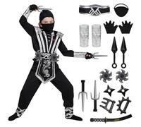 Spooktacular Creations Ninja Costume kids, Silver Ninja Deluxe Fancy Dress Costume Set with Foam Accessories Toys for Kids Kung Fu Outfit Halloween Ideas