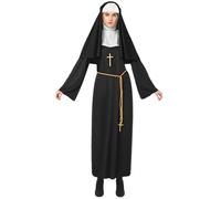 Spooktacular Creations Nun Costume for Women Halloween with Attached Collar, Gold Cross, and Drape Belt Relgious Fancy Dress Halloween Dress Up (L)