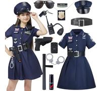 Spooktacular Creations Police Officer Costume for Girls, Girl Police costume cool dark style for Kids Halloween Dress Up and Theme Parties