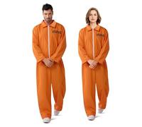 Spooktacular Creations Prisoner Jumpsuit Men's Orange Prison Escaped Inmate Jailbird Coverall Costume for Halloween Dress Up Party Cosplay (Large)