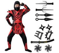 Spooktacular Creations Red Black Halloween Warrior Ninja Costume for Boys and Girls, Halloween Dress Up Party, Ninja Role Playing, Themed Parties (Large (10-12 yrs))