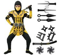 Spooktacular Creations Red Ninja Costume for Boys, Child Red Ninja Costume with Accessories for Kids Halloween Themed Parties, Golden, L (10-12 YRS)