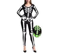 Spooktacular Creations Skeleton Bodysuit Halloween with Glow Patterns and Skeleton Gloves for Women