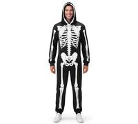 Spooktacular Creations Skeleton Costume Adult Men, Plush Skeleton Zippered Halloween Jumpsuit for Themed Parties (S) Black