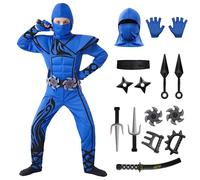 Spooktacular Creations Striking Blue Ninja Costume for Child Stealth Costume Halloween Kids Kung Fu Outfit (Medium (7-9 yrs))