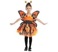 Spooktacular Creations Unique Fantasy Monarch Butterfly Costume for Kids, Fancy dress up for girls Butterfly Wings, Magic Wand and Headband set,Halloween Costume for Girls, Orange, 5-7 yrs.