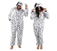 Spooktacular Creations Unisex Adult Dalmatian jumpsuit Plush with Hat Tail for Dress Up Party Role Play Halloween Costume-M