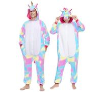 Spooktacular Creations Unisex Adult jumpsuit Plush jumpsuit Blue Colorful Unicorn Animal Costume L